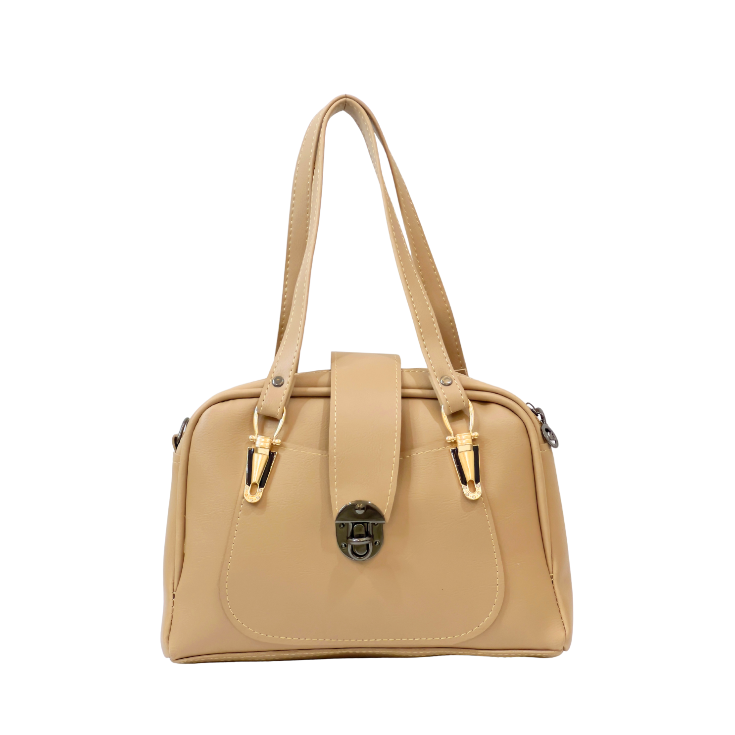 Elegant Beige Double-Zip Satchel