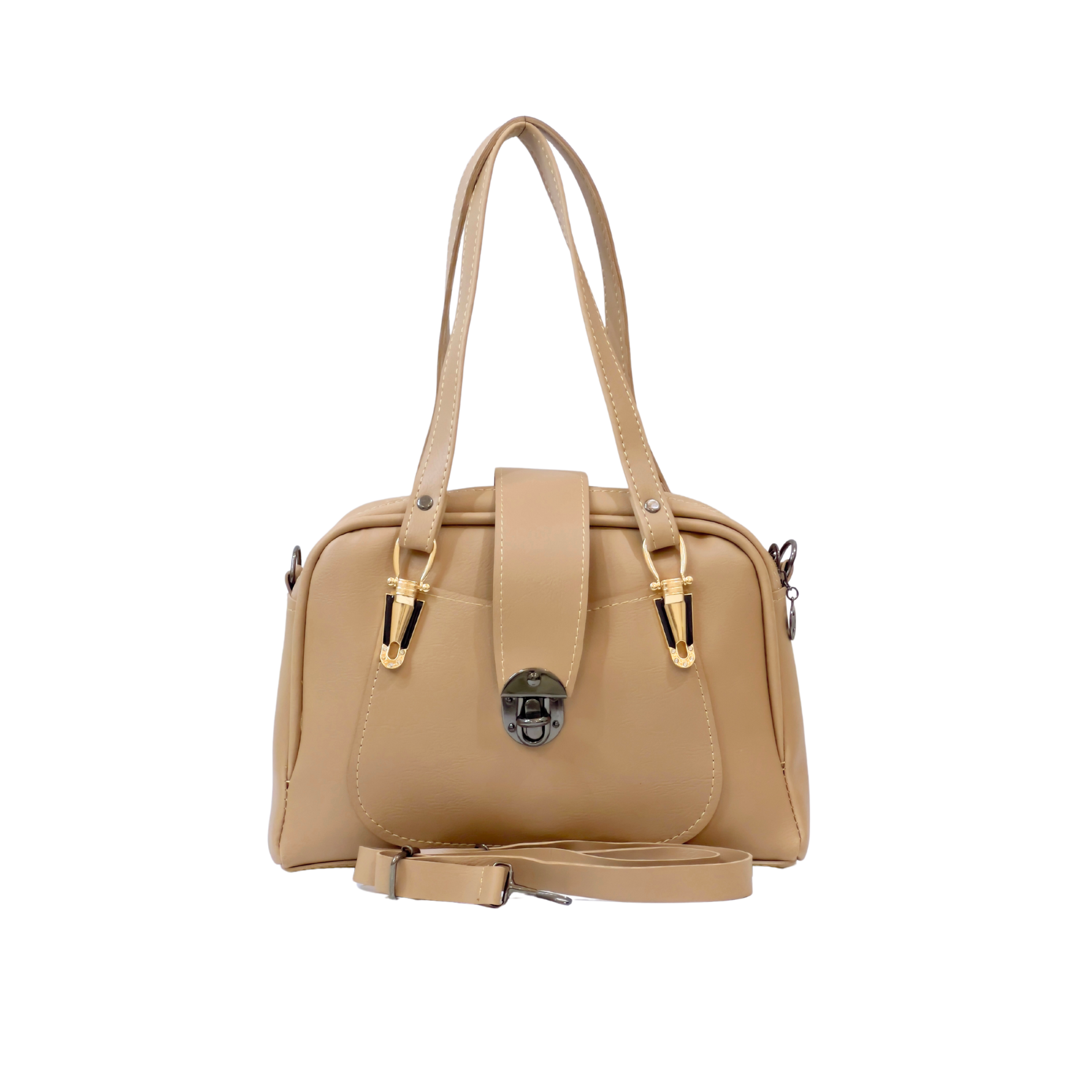 Elegant Beige Double-Zip Satchel