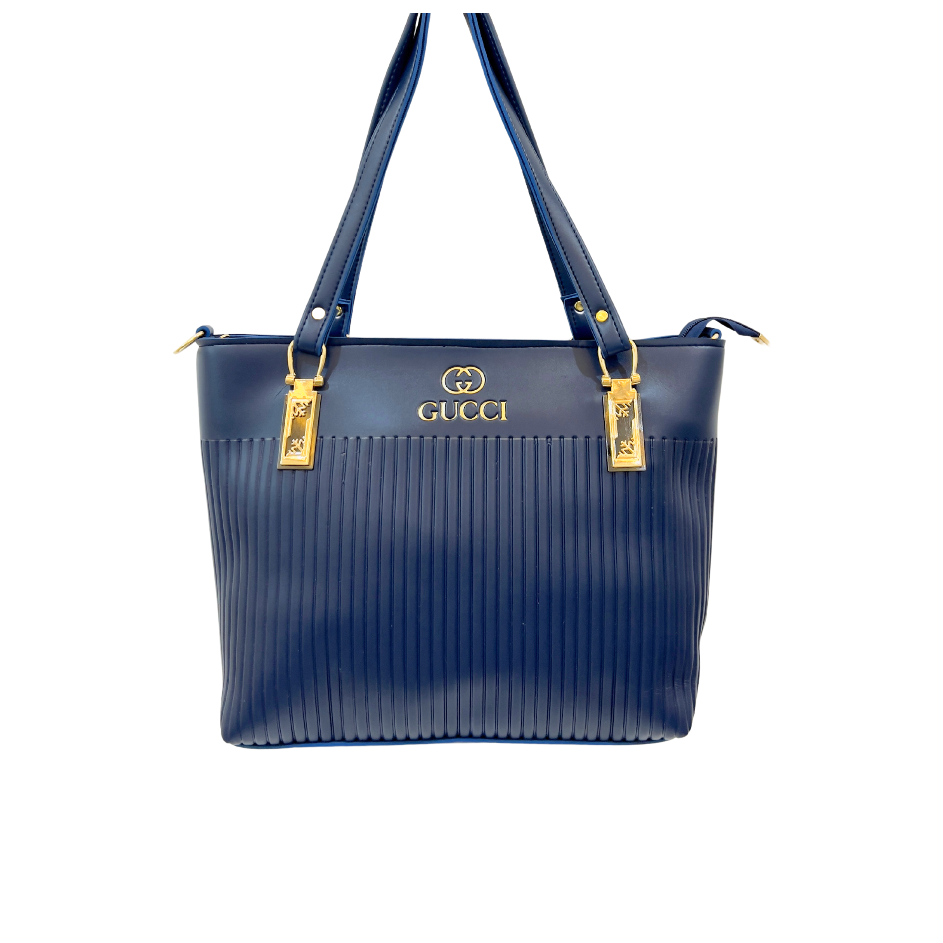 Navy Blue Tote Bag with Gold Accents