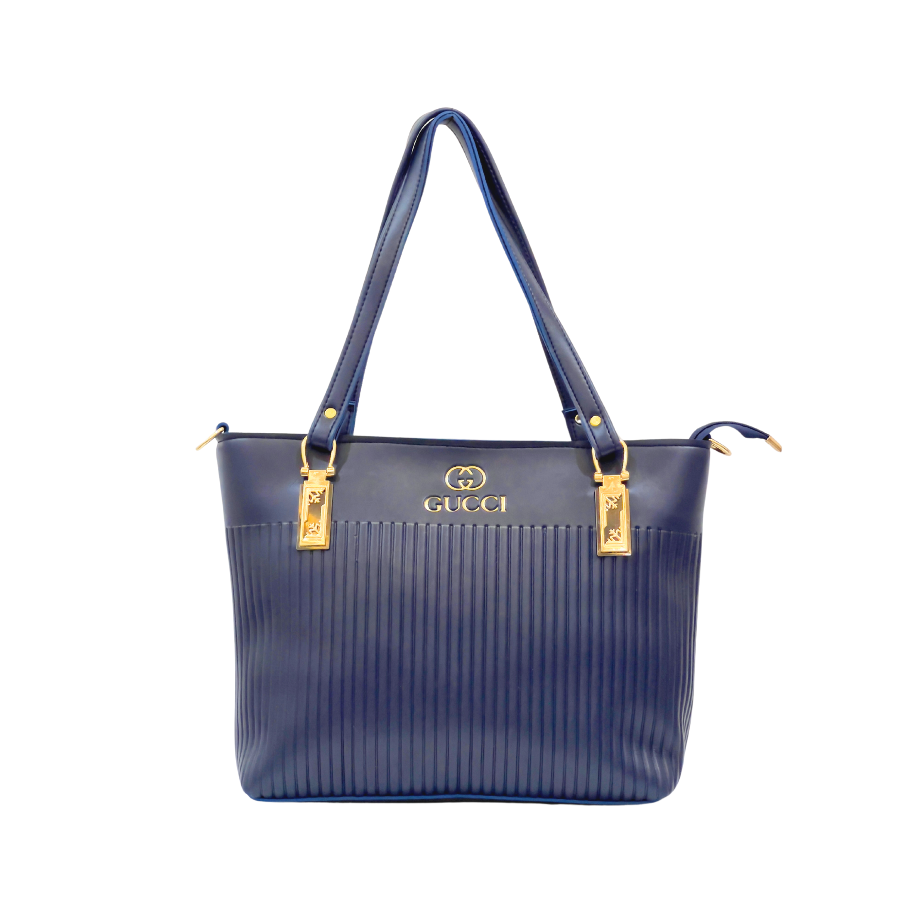 Navy Blue Tote Bag with Gold Accents