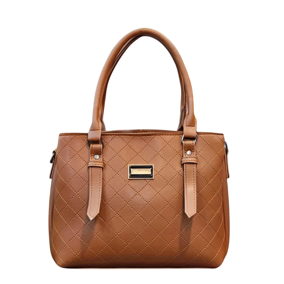 Brown Quilted 3-Zipper Handbag