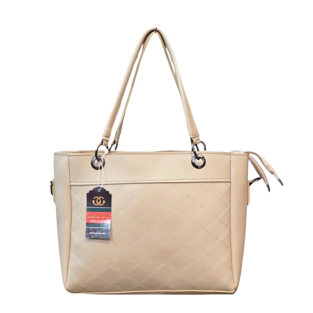 Beige Quilted Tote Bag