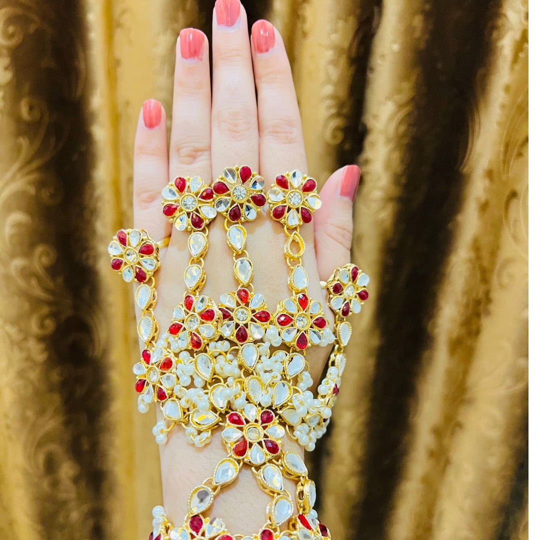 Elegant Red Gold Plated Floral Hand Chain