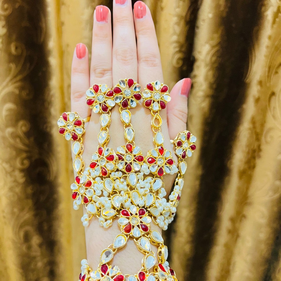 Elegant Red Gold Plated Floral Hand Chain