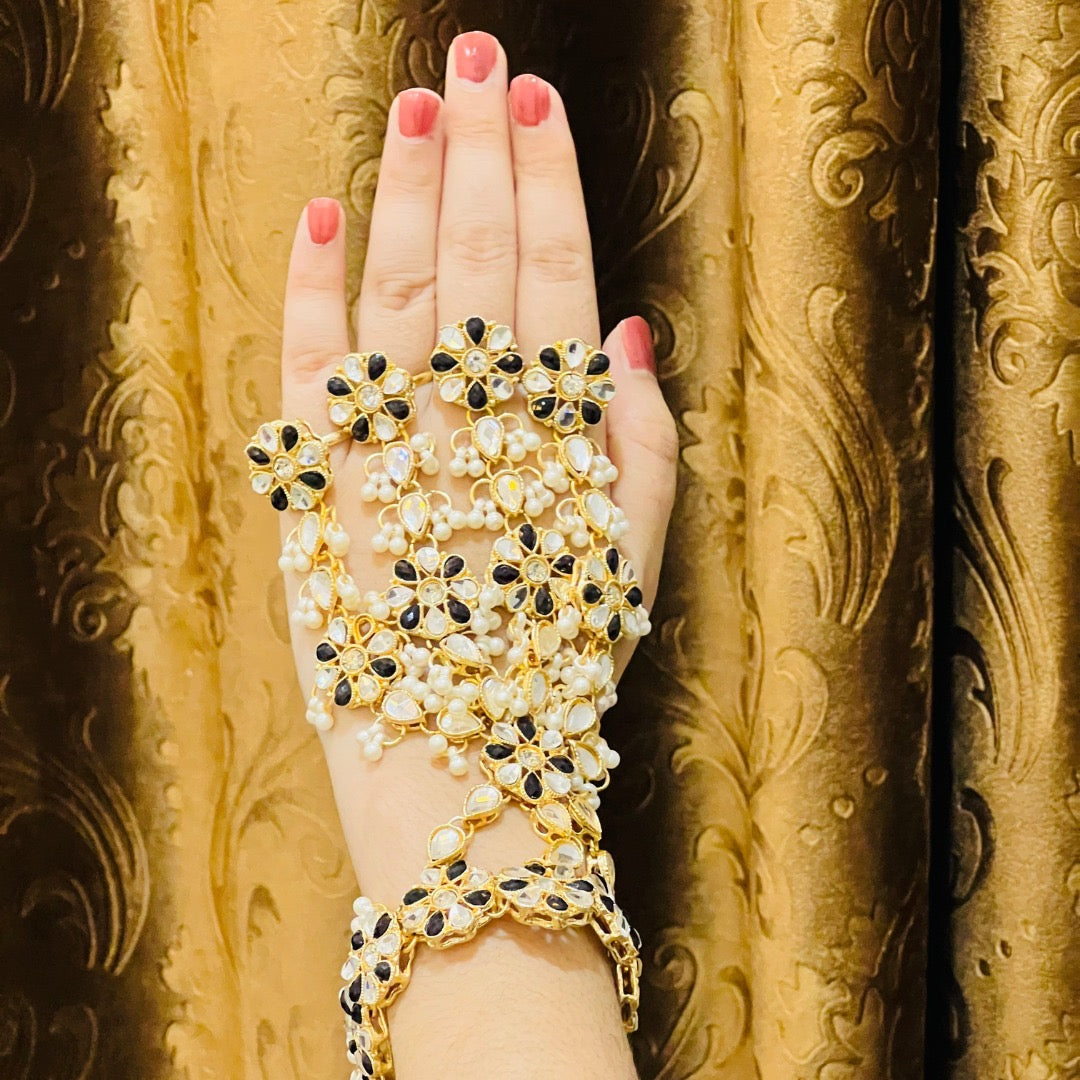 Elegant Black Gold Plated Floral Hand Chain