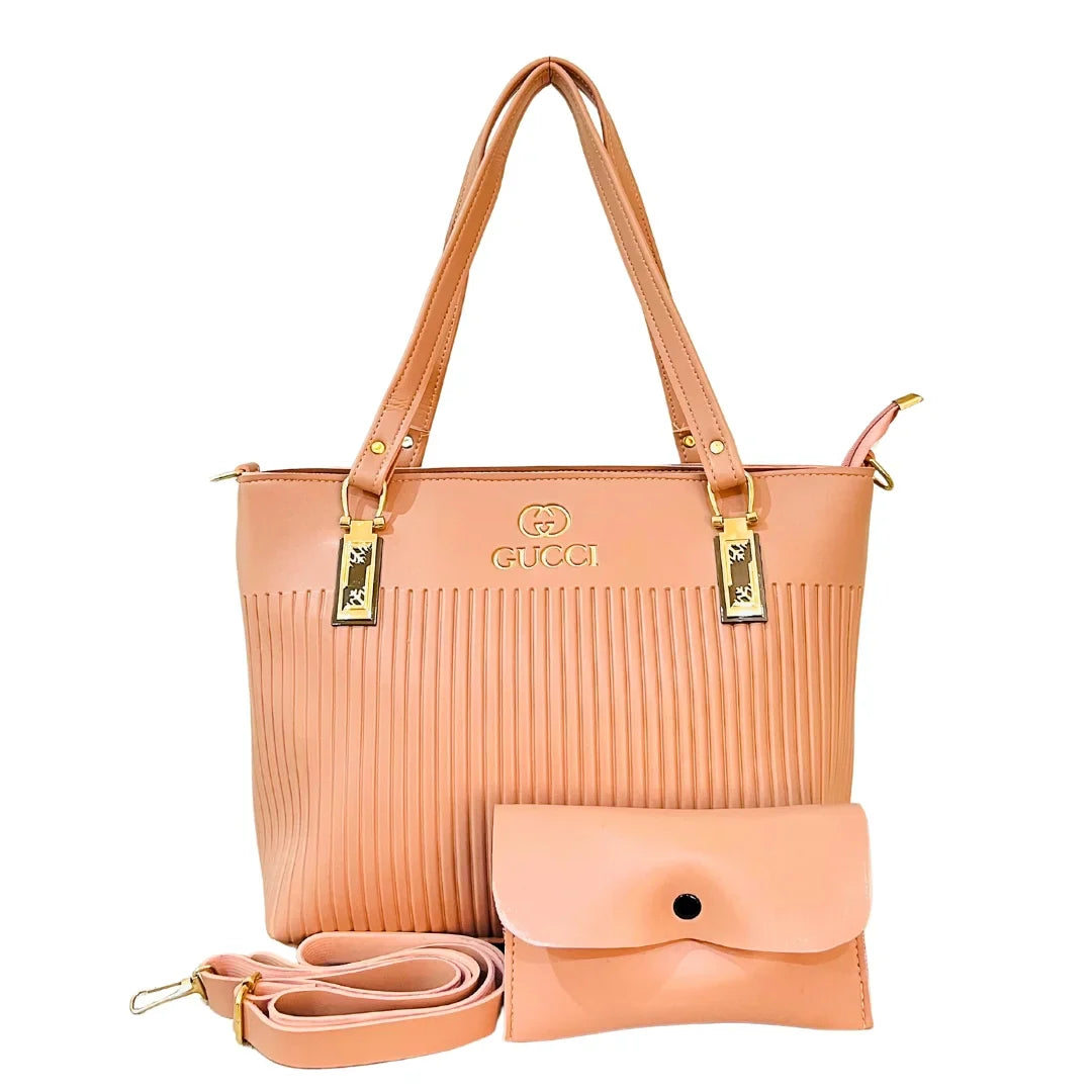 Peach Tote Bag with Gold Accents
