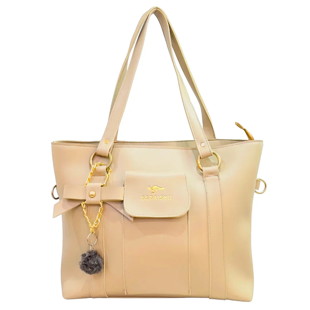 Large Beige Shoulder Bag with Multiple Pockets