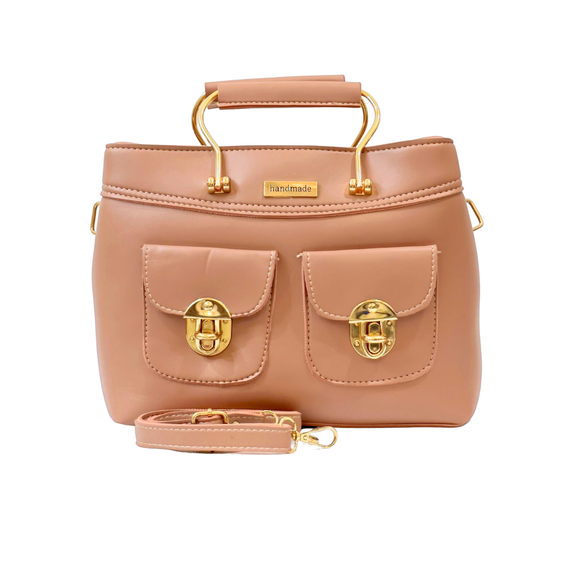 Elegant Pink Handmade Satchel with Gold Accents