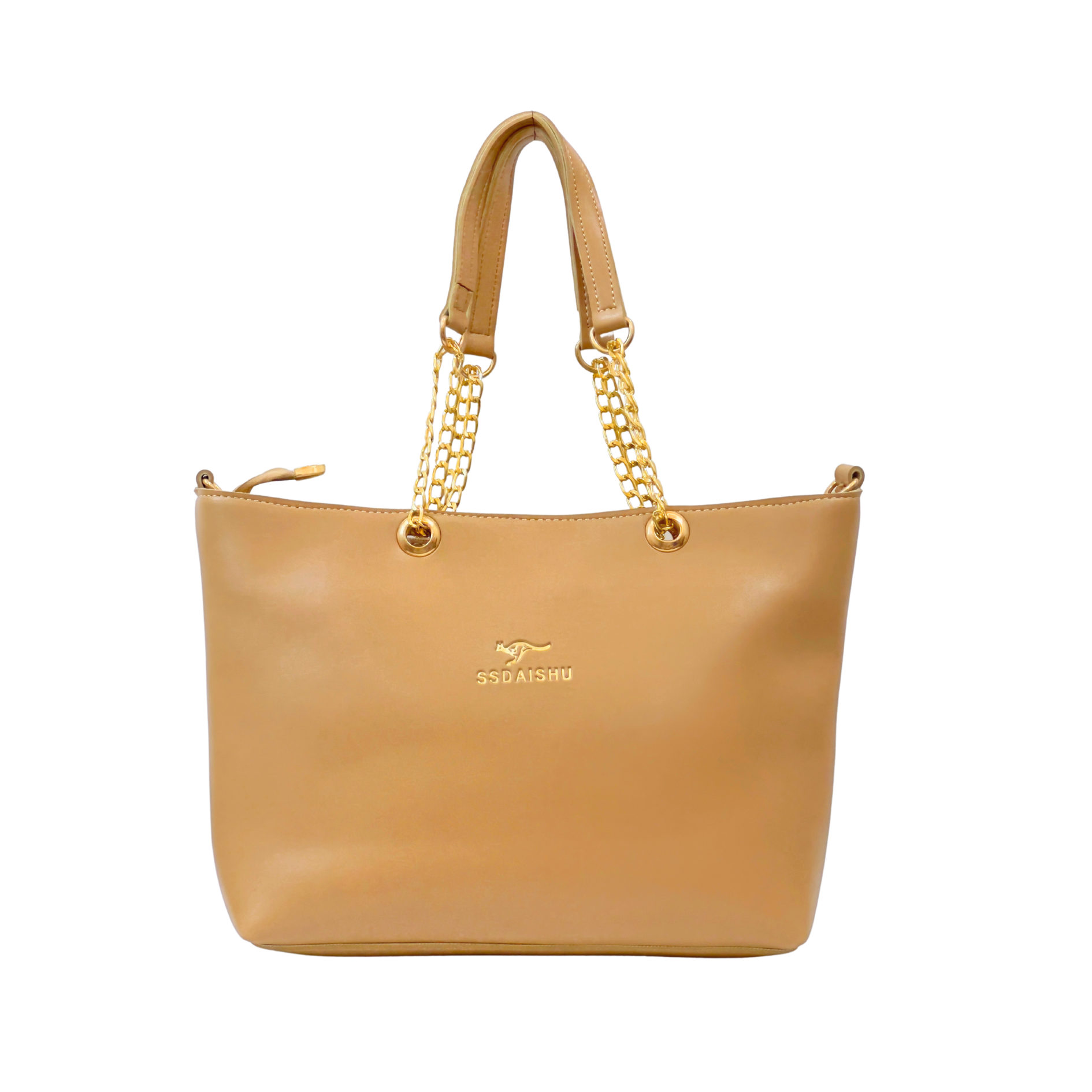 Beige Handbag with Gold Chain Handle