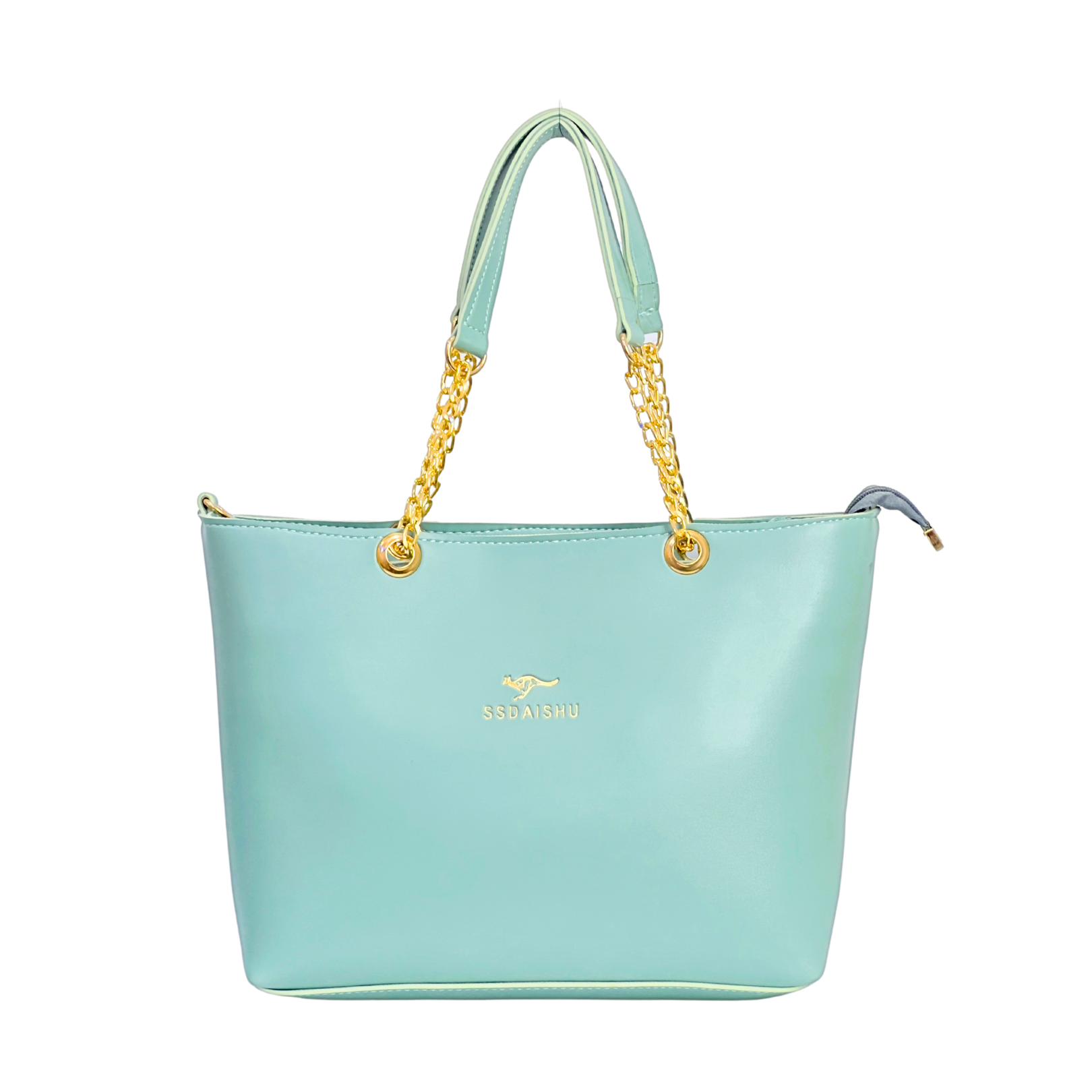 Light Blue Handbag with Gold Chain Handle