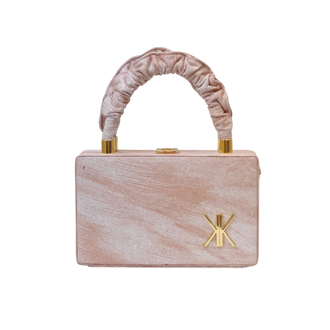 Blush Pink Luxe Box Clutch with Gold Accents